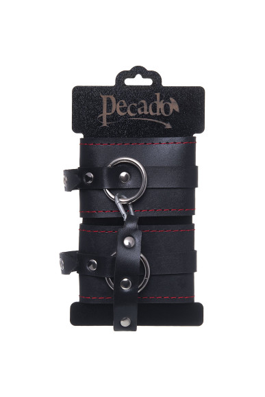 Черные кожаные однослойные оковы с контрастной строчкой Черные кожаные однослойные оковы с контрастной строчкой