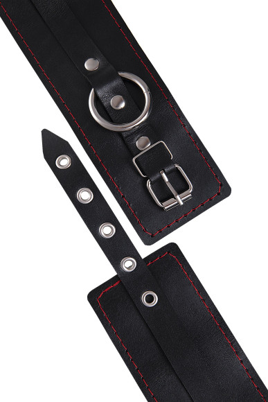 Черные кожаные однослойные оковы с контрастной строчкой Черные кожаные однослойные оковы с контрастной строчкой