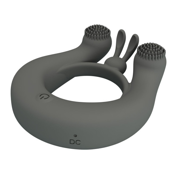 Серое эрекционное кольцо Dahlia с 2 стимулирующими щеточками Серое эрекционное кольцо Dahlia с 2 стимулирующими щеточками