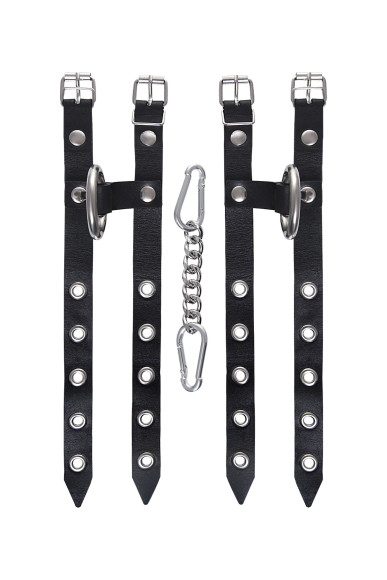 Черные однослойные кожаные наручники из двух ремешков Черные однослойные кожаные наручники из двух ремешков