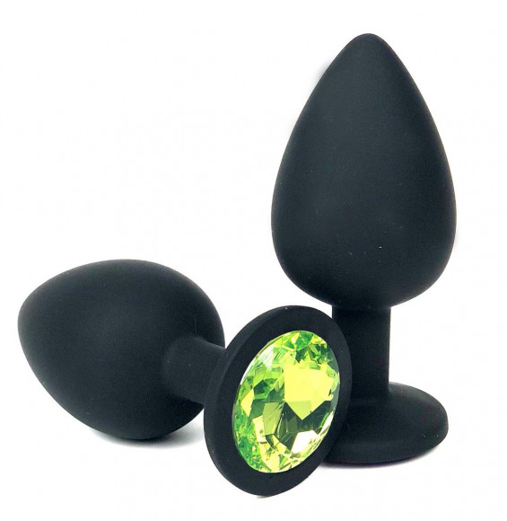 Черная анальная пробка с лаймовым стразом - 8 см. Черная анальная пробка с лаймовым стразом - 8 см.
