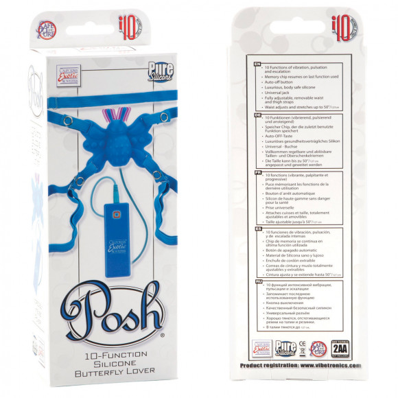 Голубая силиконовая вибробабочка Posh 10-Function Butterfly Голубая силиконовая вибробабочка Posh 10-Function Butterfly