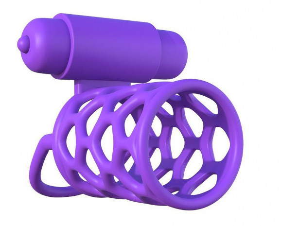 Фиолетовая насадка с подхватом мошонки и вибропулей