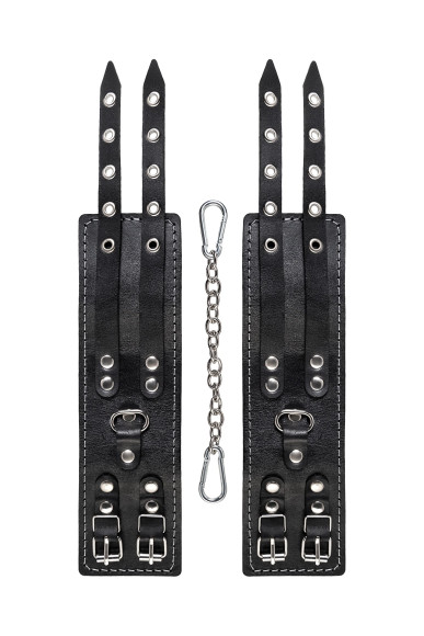 Черные кожаные оковы с двумя ремнями и красной подкладкой Черные кожаные оковы с двумя ремнями и красной подкладкой