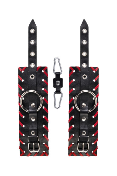 Черно-красные наручники из натуральной кожи Черно-красные наручники из натуральной кожи