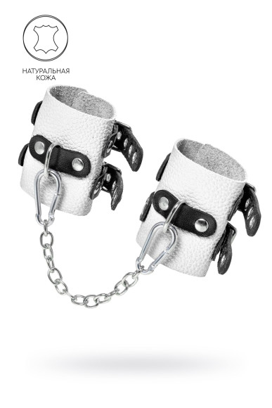 Бело-черные наручники с двумя ремешками и люверсами Бело-черные наручники с двумя ремешками и люверсами