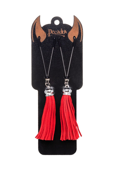 Зажимы на соски «Вилки» с красными кисточками из замши Зажимы на соски «Вилки» с красными кисточками из замши