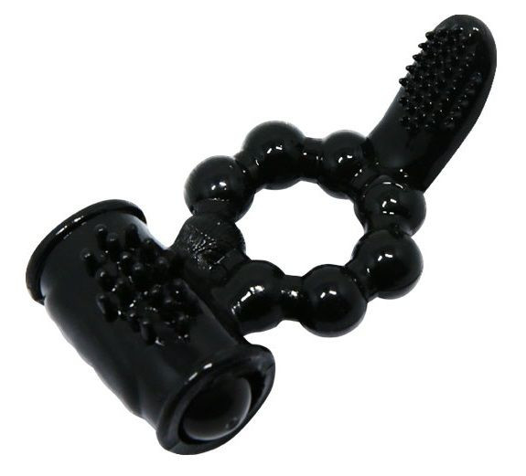 Чёрное эрекционное виброкольцо с щеточкой Чёрное эрекционное виброкольцо с щеточкой