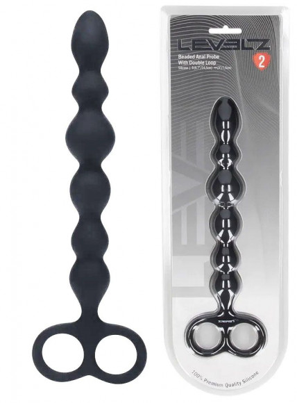 Черная анальная цепочка Beaded Silicone Anal Probe with Double Loop - 24 см.