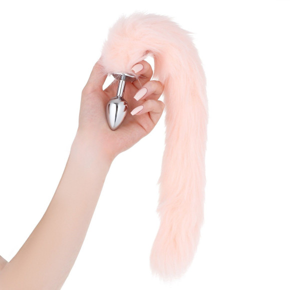 Серебристая анальная втулка с розовым хвостом Серебристая анальная втулка с розовым хвостом