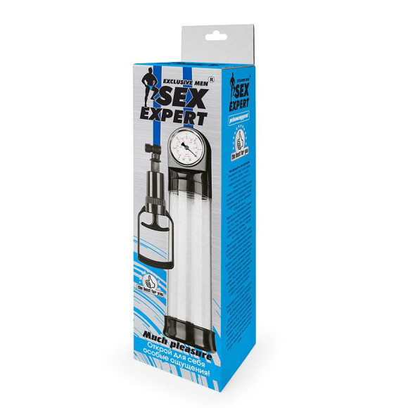 Прозрачная вакуумная помпа Sex Expert с манометром Прозрачная вакуумная помпа Sex Expert с манометром