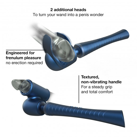 Синий вибромассажёр с насадками Man.wand Edgy Синий вибромассажёр с насадками Man.wand Edgy