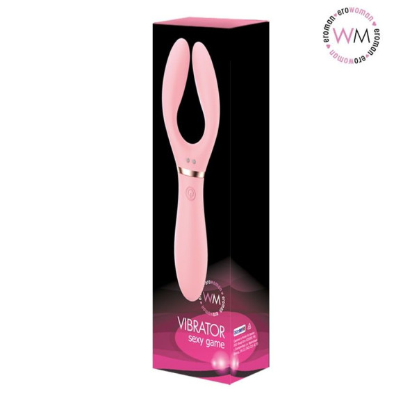 Розовый раздвоенный вибромассажёр с 10 режимами вибрации Розовый раздвоенный вибромассажёр с 10 режимами вибрации