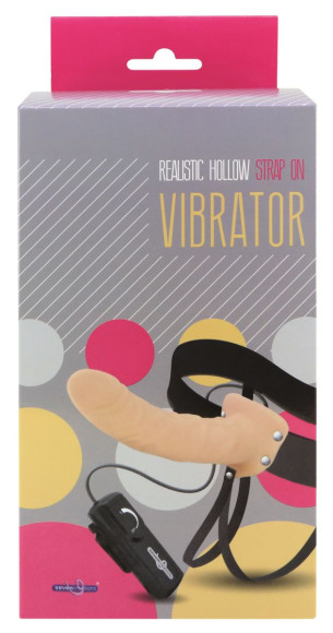 Полый страпон телесного цвета с встроенным вибратором - 20 см. Полый страпон телесного цвета с встроенным вибратором - 20 см.