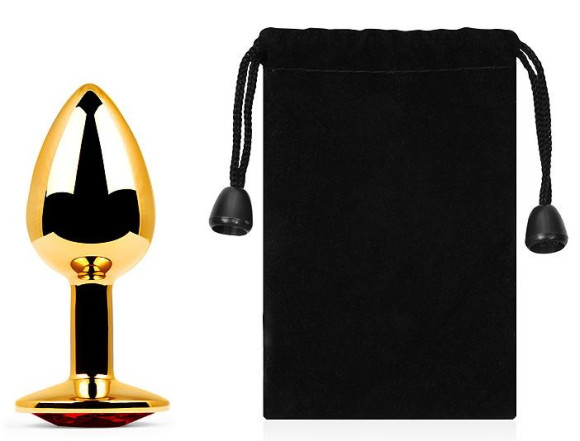 Золотистая анальная пробка с красным стразом - 7,2 см. Золотистая анальная пробка с красным стразом - 7,2 см.