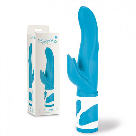 Ярко-голубой вибромассажер-ротатор с клиторальным стимулятором - 23 см. Ярко-голубой вибромассажер-ротатор с клиторальным стимулятором - 23 см.