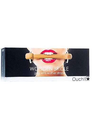 Черный кляп Wooden Bridle с деревянным трензелем