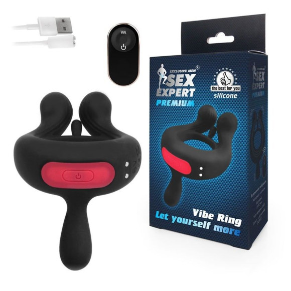 Черное эрекционное виброкольцо Sex Expert с пультом ДУ Черное эрекционное виброкольцо Sex Expert с пультом ДУ