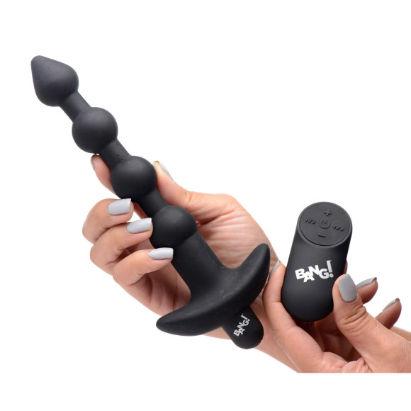 Черные анальные бусы с вибрацией и пультом ДУ 28X Remote Control Vibrating Silicone Anal Beads - 19 см.
