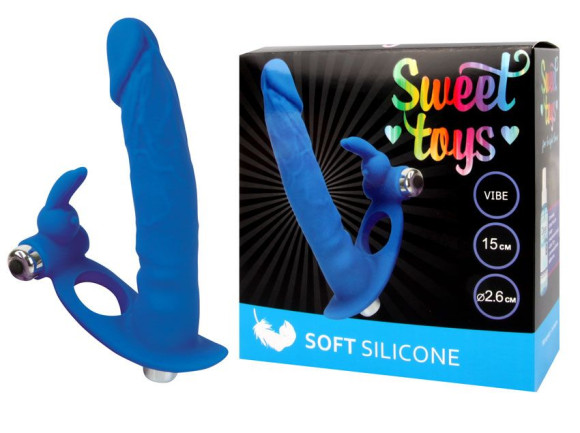 Синяя вибронасадка для двойного проникновения - 15 см. Синяя вибронасадка для двойного проникновения - 15 см.