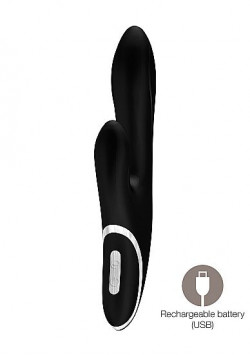 Черный вибромассажер со стимуляцией клитора Maple - 23 см.