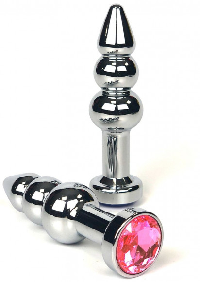 Серебристая анальная ёлочка с нежно-розовым кристаллом - 11 см. Серебристая анальная ёлочка с нежно-розовым кристаллом - 11 см.