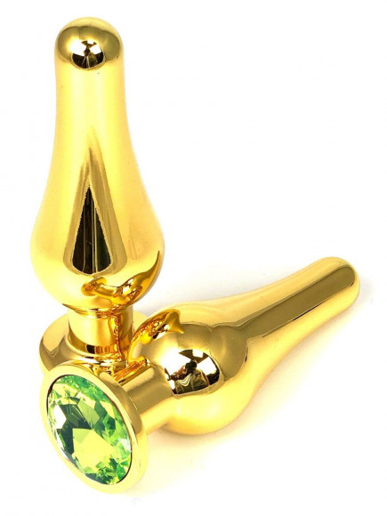 Золотистая удлиненная анальная пробка с лаймовым кристаллом - 10 см. Золотистая удлиненная анальная пробка с лаймовым кристаллом - 10 см.