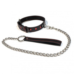 Ошейник с сердечками на металлическом поводке с ручкой Ошейник с сердечками на металлическом поводке с ручкой