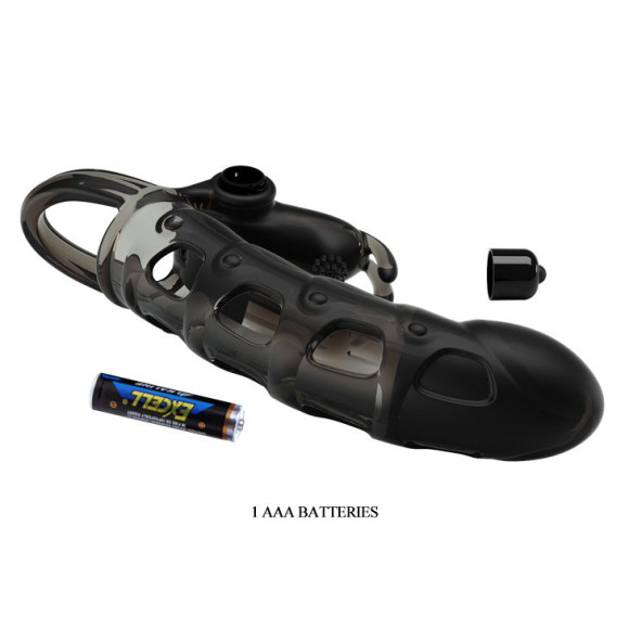 Черная закрытая насадка с подхватом мошонки и стимулятором клитора - 19,2 см. Черная закрытая насадка с подхватом мошонки и стимулятором клитора - 19,2 см.