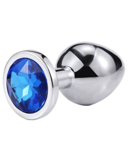 Серебристая анальная пробка iWonder c синим кристаллом - 7,2 см. Серебристая анальная пробка iWonder c синим кристаллом - 7,2 см.