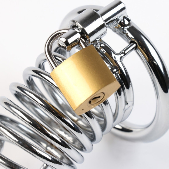 Серебристый мужской пояс верности «Клетка целомудрия № 3» Серебристый мужской пояс верности «Клетка целомудрия № 3»