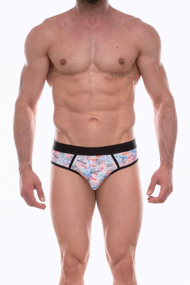 Мужские трусы-джоки с разноцветным принтом в виде штампов Мужские трусы-джоки с разноцветным принтом в виде штампов