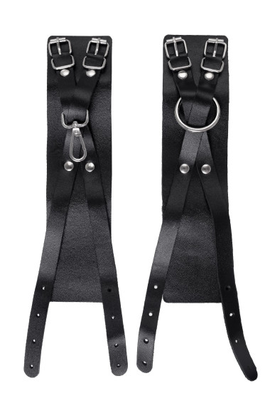 Черные кожаные оковы с двумя перекрёстными ремешками Черные кожаные оковы с двумя перекрёстными ремешками