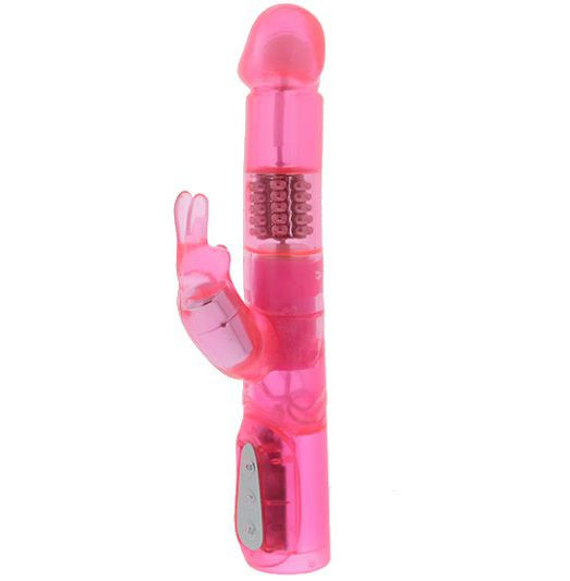 Розовый вибратор с вращающимися бусинами и клиторальным зайчиком EXOTIK RABBIT - 23 см. Розовый вибратор с вращающимися бусинами и клиторальным зайчиком EXOTIK RABBIT - 23 см.