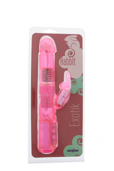 Розовый вибратор с вращающимися бусинами и клиторальным зайчиком EXOTIK RABBIT - 23 см. Розовый вибратор с вращающимися бусинами и клиторальным зайчиком EXOTIK RABBIT - 23 см.