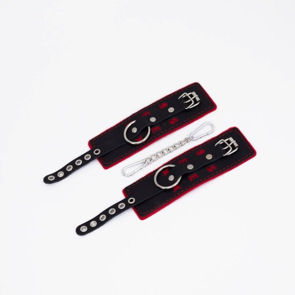 Черно-красные наручники с красной строчкой Sex