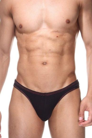 Черные мужские трусы-тонги с контрастной строчкой Черные мужские трусы-тонги с контрастной строчкой