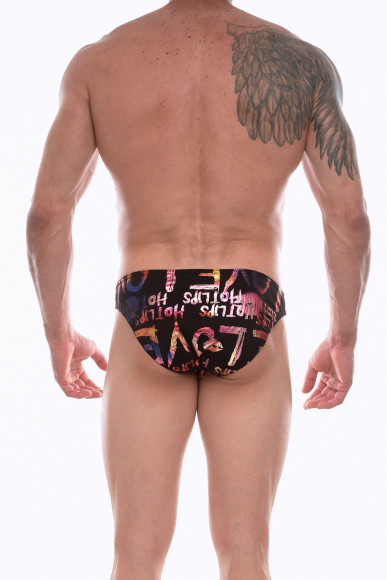 Черные трусы-слипы с разноцветными блестящими надписями Черные трусы-слипы с разноцветными блестящими надписями