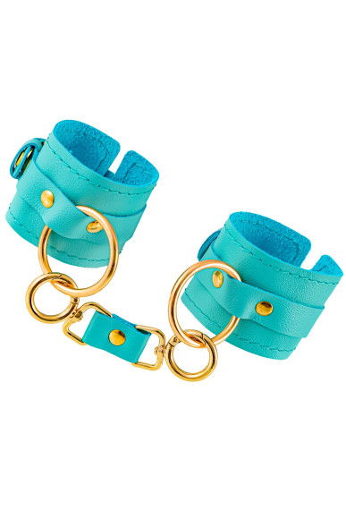 Голубые однослойные кожаные наручники Голубые однослойные кожаные наручники