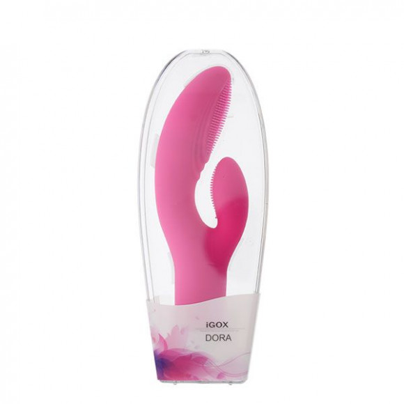 Розовый силиконовый вибромассажёр с клиторальным отростком DORA - 18 см. Розовый силиконовый вибромассажёр с клиторальным отростком DORA - 18 см.