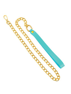 Голубой кожаный поводок с карабином для ошейника - 80 см.