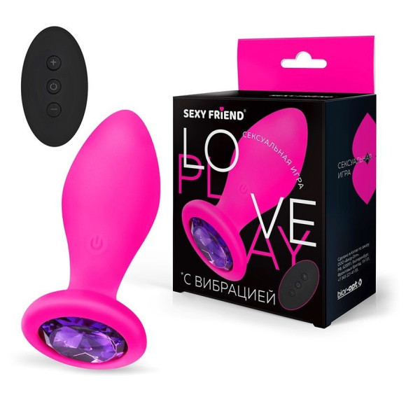 Розовая вибровтулка с фиолетовым кристаллом и пультом ДУ - 9 см. Розовая вибровтулка с фиолетовым кристаллом и пультом ДУ - 9 см.