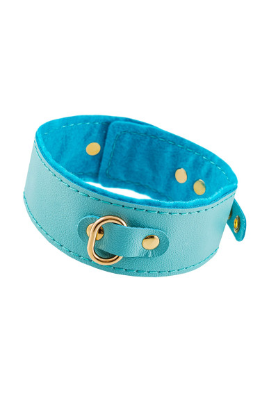 Голубой двуслойный кожаный ошейник с подкладкой из фетра Голубой двуслойный кожаный ошейник с подкладкой из фетра