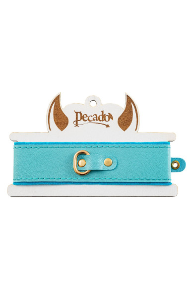 Голубой двуслойный кожаный ошейник с подкладкой из фетра Голубой двуслойный кожаный ошейник с подкладкой из фетра