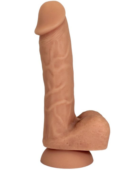 Телесный фаллоимитатор-реалистик на присоске с мошонкой - 18,5 см. Телесный фаллоимитатор-реалистик на присоске с мошонкой - 18,5 см.