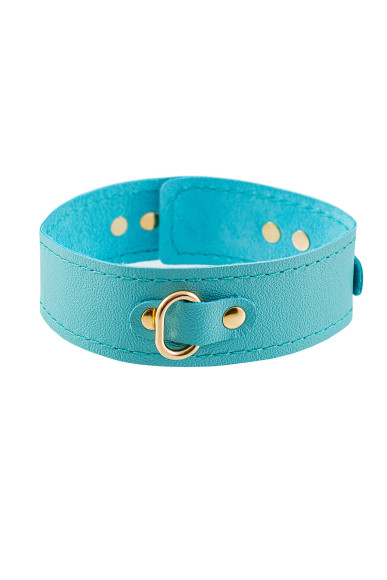 Голубой кожаный однослойный ошейник с прошивкой Голубой кожаный однослойный ошейник с прошивкой