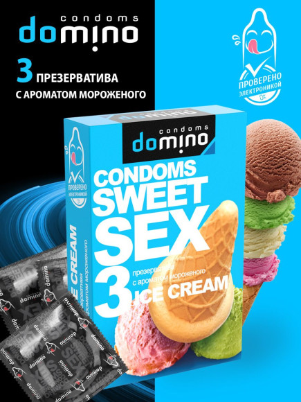 Презервативы для орального секса DOMINO Sweet Sex с ароматом мороженого - 3 шт.