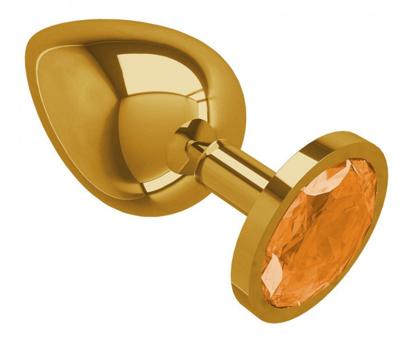 Золотистая большая анальная пробка с оранжевым кристаллом - 9,5 см. Золотистая большая анальная пробка с оранжевым кристаллом - 9,5 см.