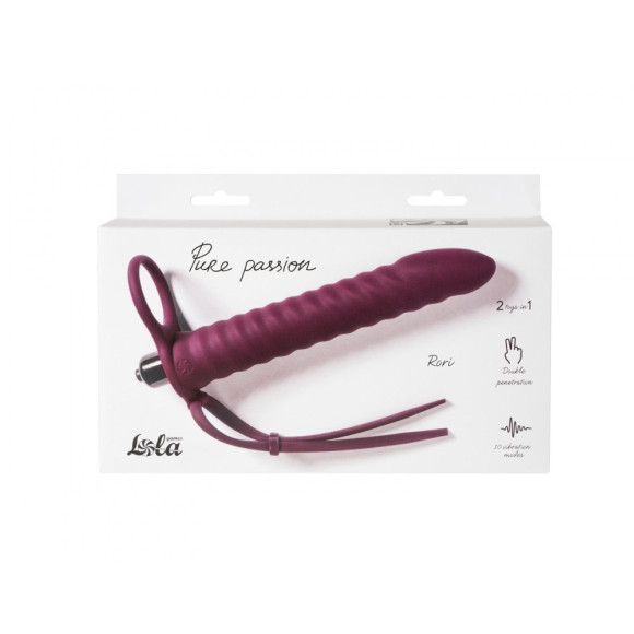 Бордовая вибронасадка для двойного проникновения Rori - 17 см. Бордовая вибронасадка для двойного проникновения Rori - 17 см.