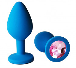 Голубая анальная пробка с нежно-розовым кристаллом - 9,5 см. Голубая анальная пробка с нежно-розовым кристаллом - 9,5 см.